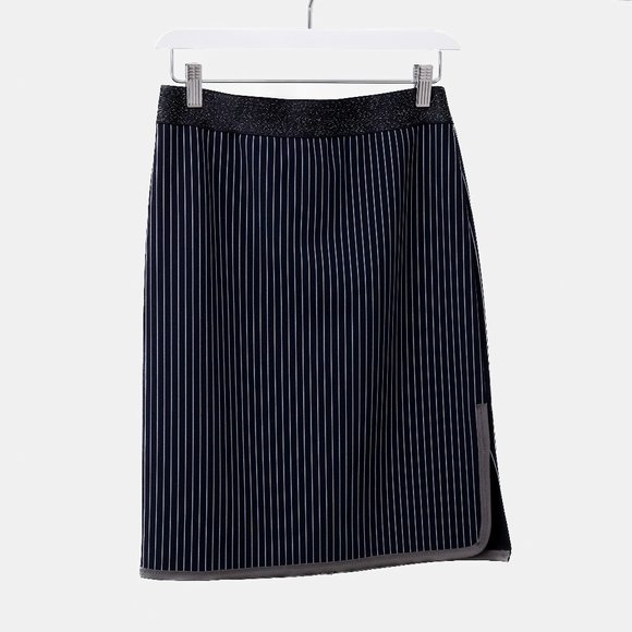 Marie Saint Pierre Navy Pinstripe Skirt - Picture 1 of 8